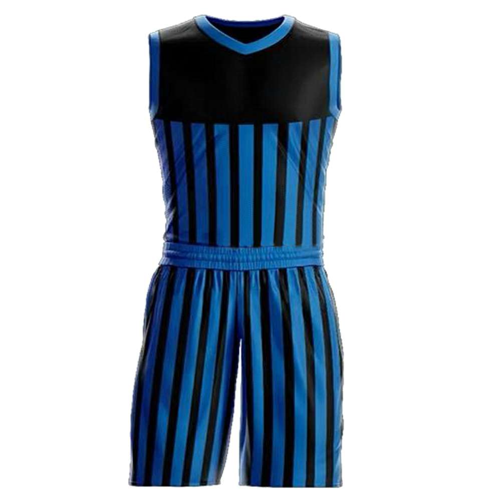 Black and Blue Striped Sleeveless Volleyball Uniform